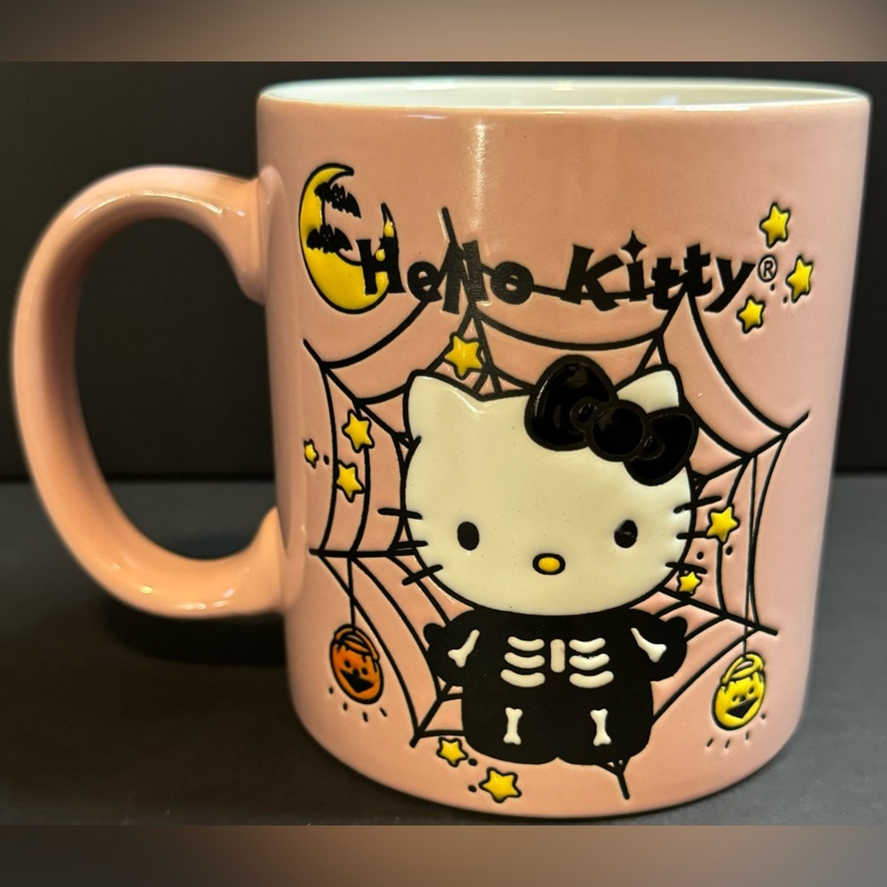 HELLO KITTY Halloween Pink & Black Skeleton Pumpkin & Bats - Double Sided Mug